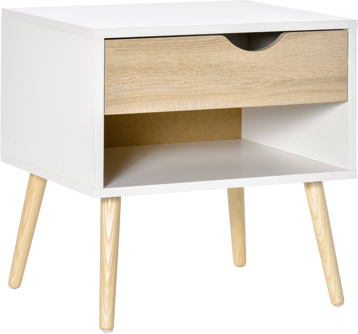 HOMCOM Nachtkastje - Spaanplaat klasse E1 - 50x39x51cm - Eikenhout, Wit