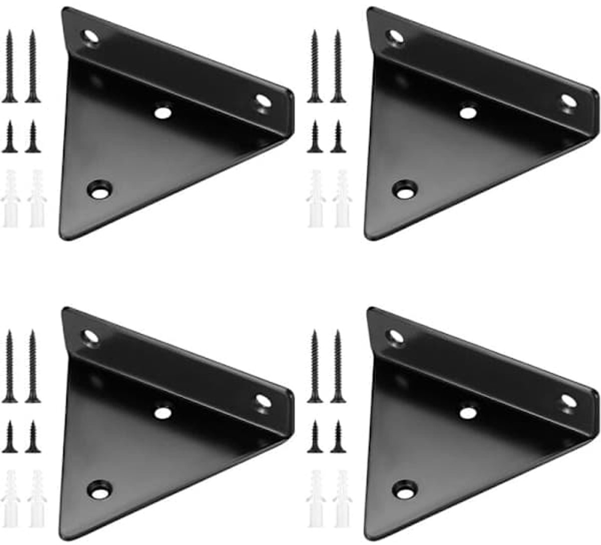 Industriële Plankdragers Zwart - Set van 4 - Driehoekig - Metaal - 8 x 10cm - Inclusief Bevestigingsmateriaal