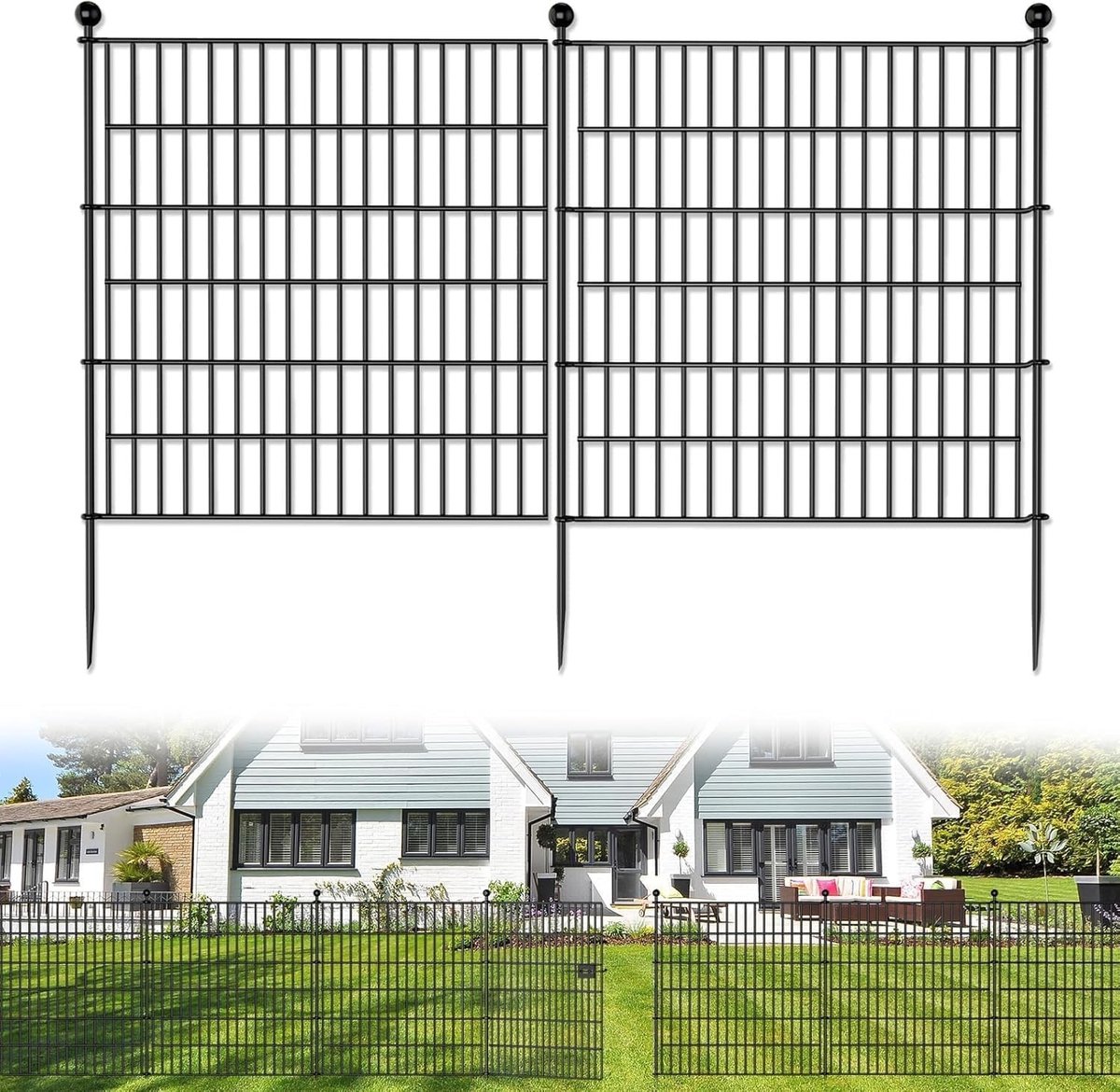 Tuinfence Set met 10 Elementen, Metalen Poort en 11 Bevestigingsstangen voor Dierenbeschutting en Tuinafscheiding (75 x 81 cm)