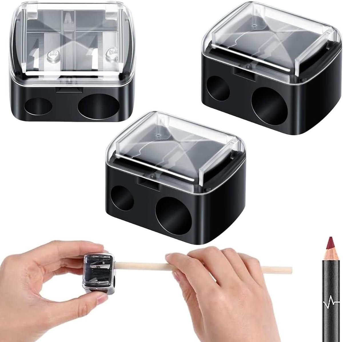 Set van 3 Universele Make-up Slijpers, Cosmetische Slijper voor Oogpotloden, Lippenpotloden en Eyeliner