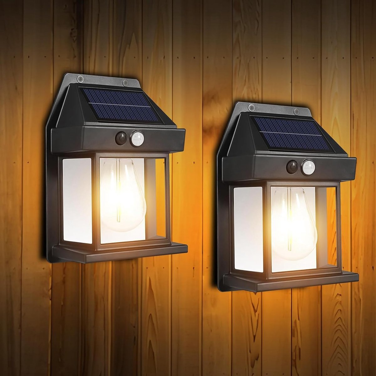 Buitenverlichting op zonne-energie, 2 stuks waterdichte wandlantaarn met bewegingssensor en 3 modi, IP65 zonne-beveiligingslichten voor tuin, terras, binnenplaatsen, veranda's, hek, tuin - zwart