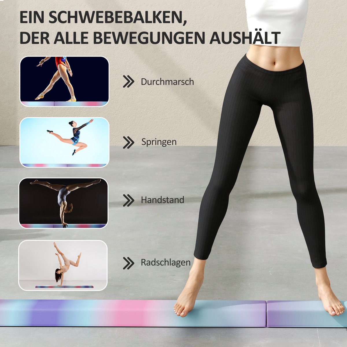 SPORTNOW Evenwichtsbalk Kunststof, Polyester 236L x 15B x 6,5H cm Meerkleurig — cadeau in Sport & Outdoor - foto 8