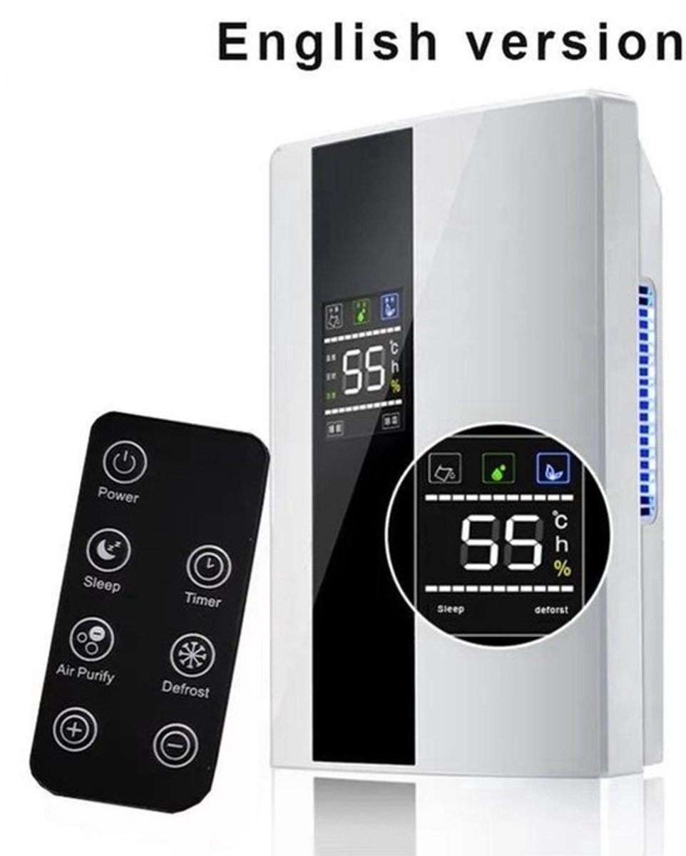 Luchtontvochtiger Afstandsbediening - 90 Watt Vermogen - 2200 ml Capaciteit - Wit - Voor Slaapkamer En Kelder