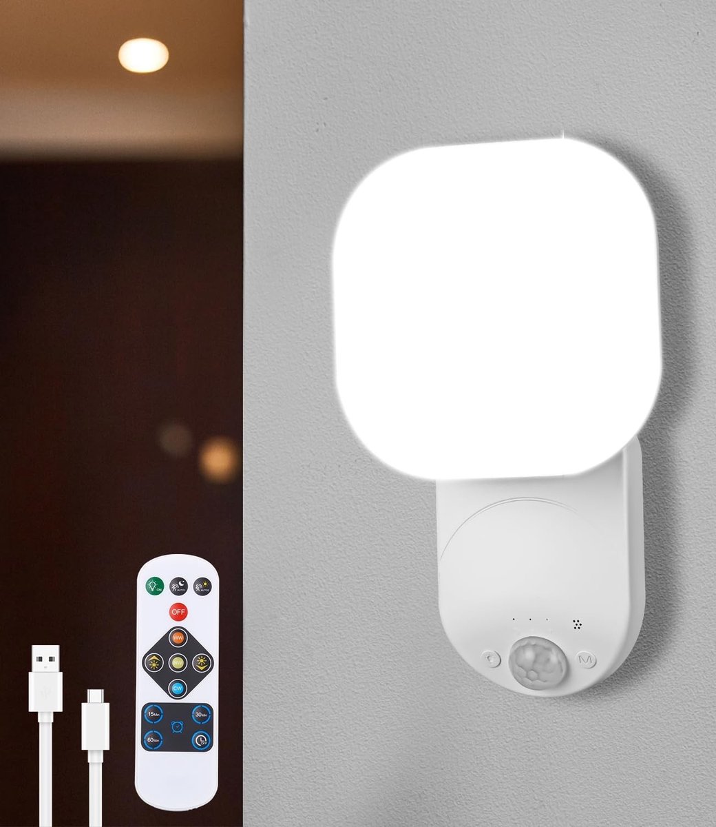 Wandlamp - Wit - Dimbaar - Bewegingsmelder zonder Boren - Voor Trappenhuizen en Gangen