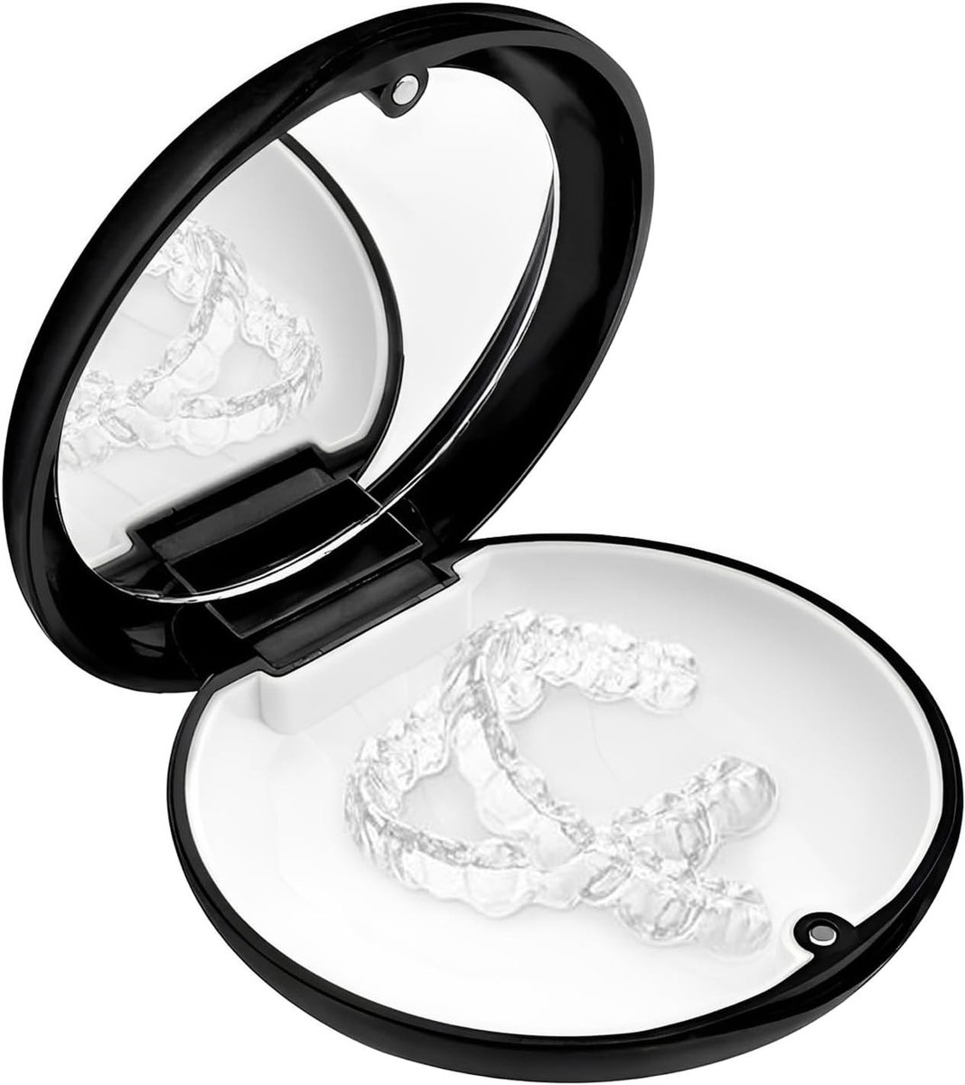 Orthodontische Beugelhouder met Spiegel, Beschermende Cover voor Protheses en Retainers, Zwart en Duurzaam Design
