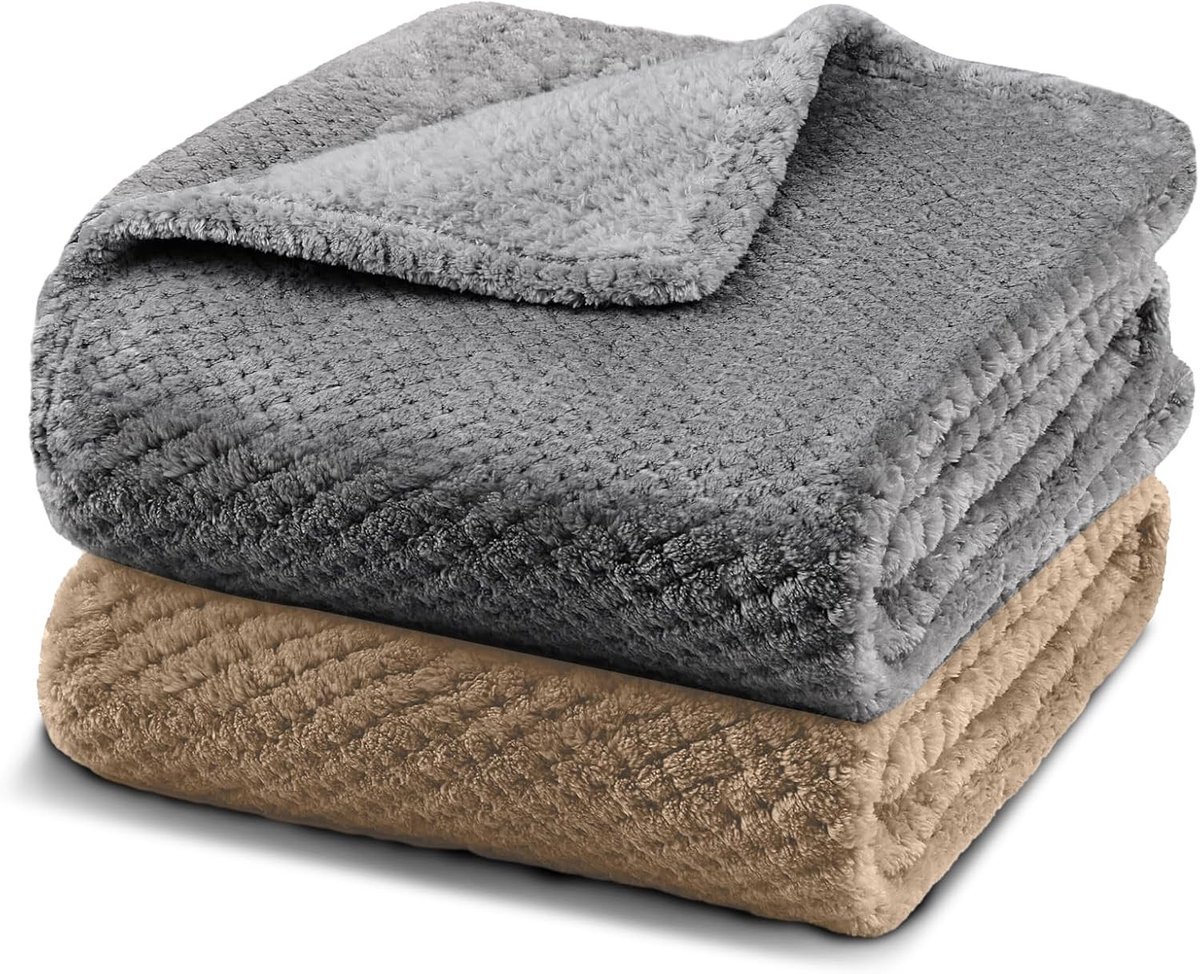 Wollige hondendeken set van 2, super zachte en warme fleecedeken, wasbare knuffeldeken voor honden, ideaal voor bank en dierenbed, 70 x 100 cm