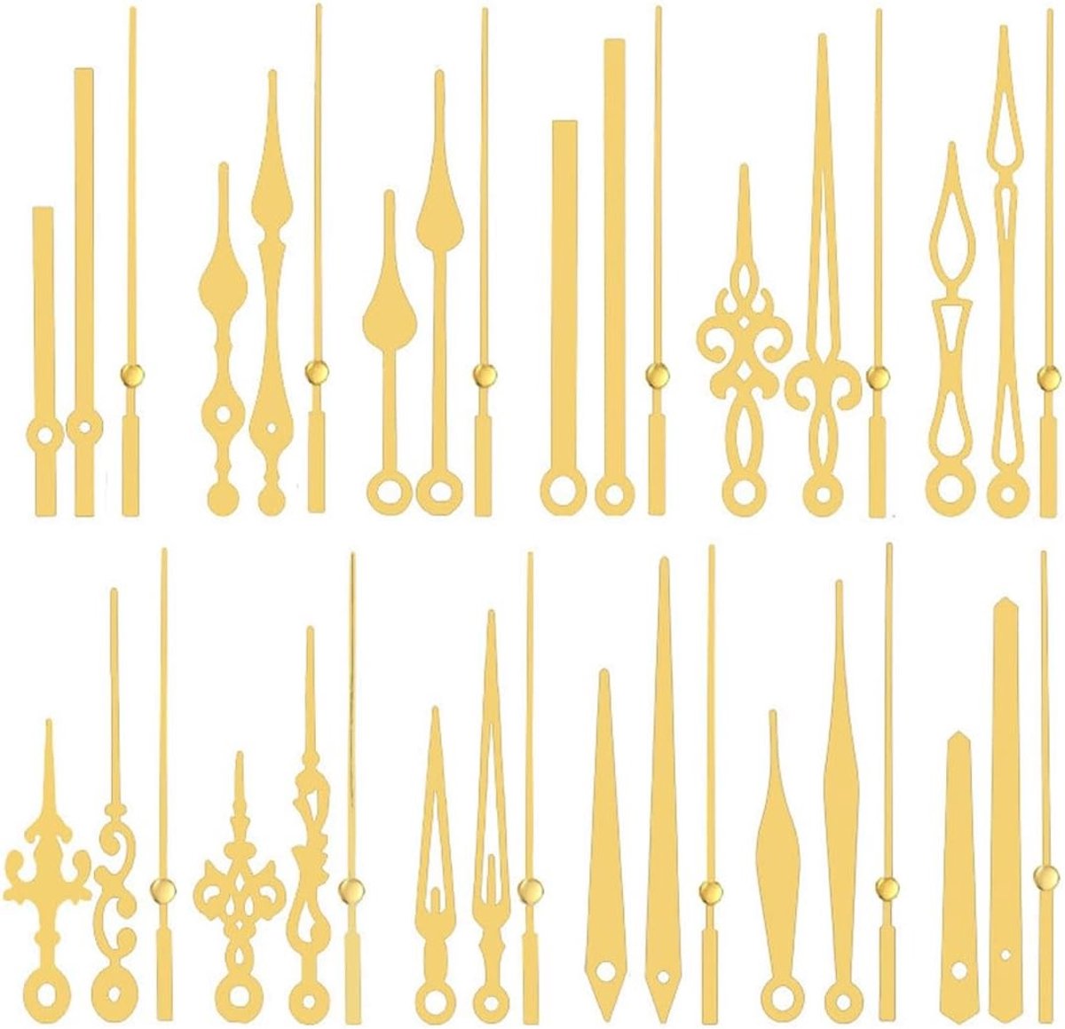 Set van 12 Wandklok Wijzers - Lange Aluminium Wijzers voor Quartz Klokken, Vervangingsonderdelen voor DIY Projecten (Goud)