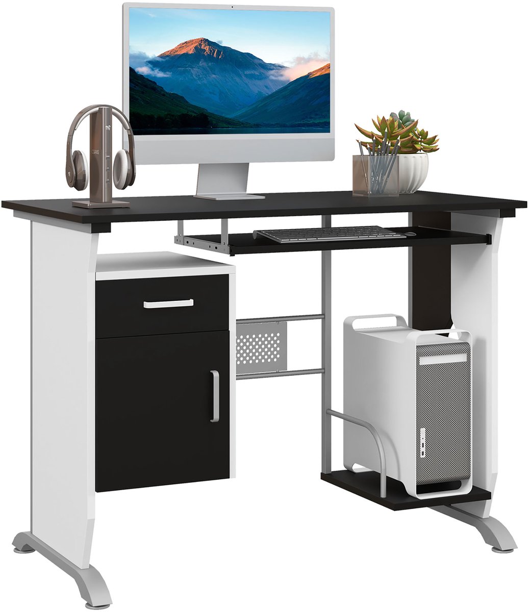 Design computerbureau van MDF - 100 L x 52 B x 75 H cm - zwart - wit