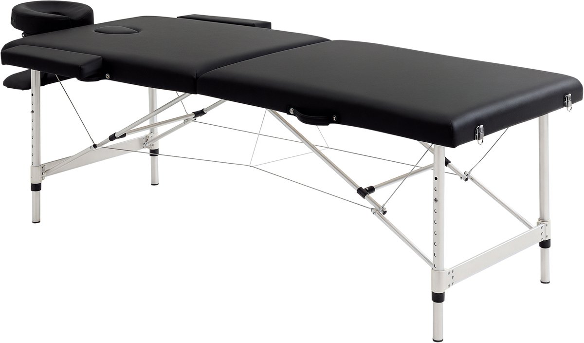 Draagbare - opvouwbare massagetafel met draagtas - maximaal draagvermogen 225 kg - verstelbare hoogte 210 x 90 cm - zwart