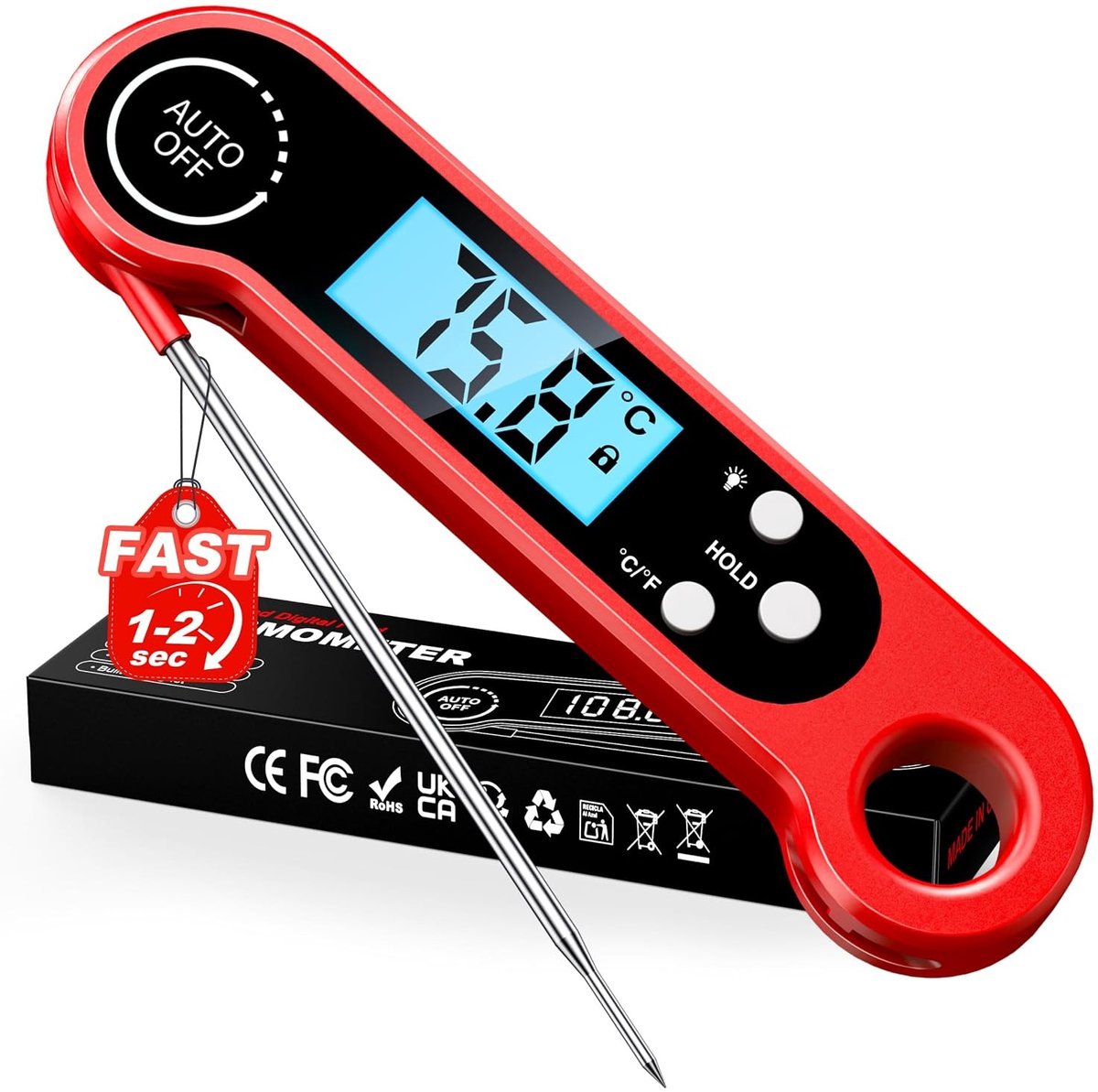 Aanlegthermometer - Zilver - 12 cm Sonde - Digitale Keukenthermometer met Snel en Nauwkeurig Meten - Voor Koken en Barbecue