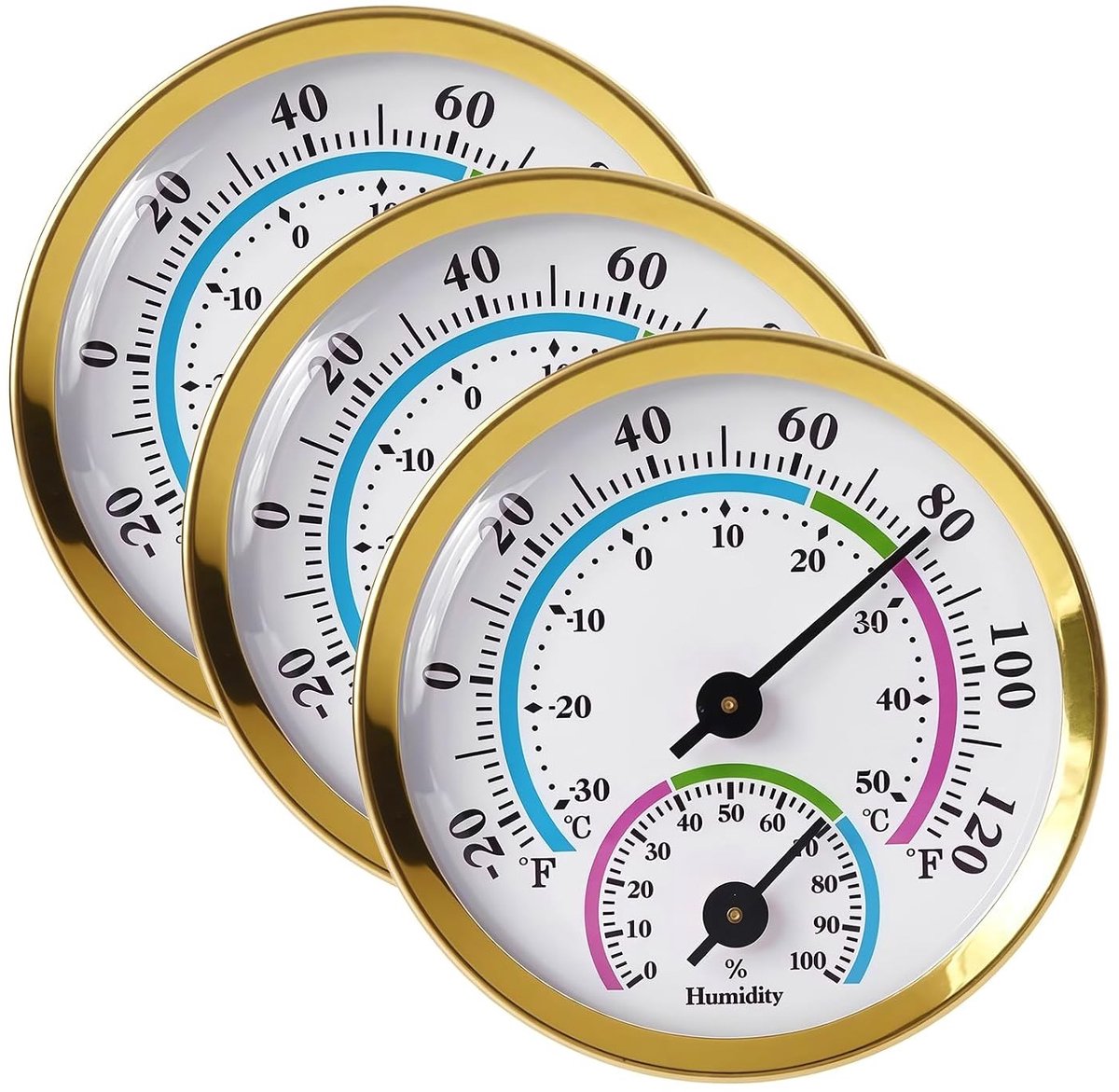 Aanlegthermometer - Goud - 58 mm - Analoge 2-in-1 Hygrometer en Thermometer - Voor Binnen en Buiten