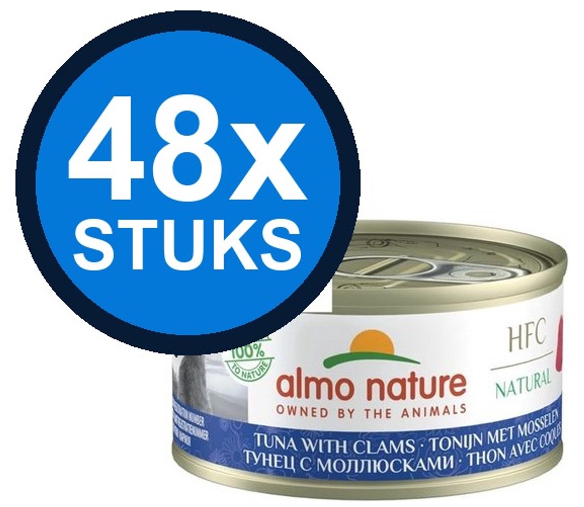 48x Almo Nature HFC - Kattenvoer Natvoer Blik - Natural - Tonijn & Mosselen - 70g