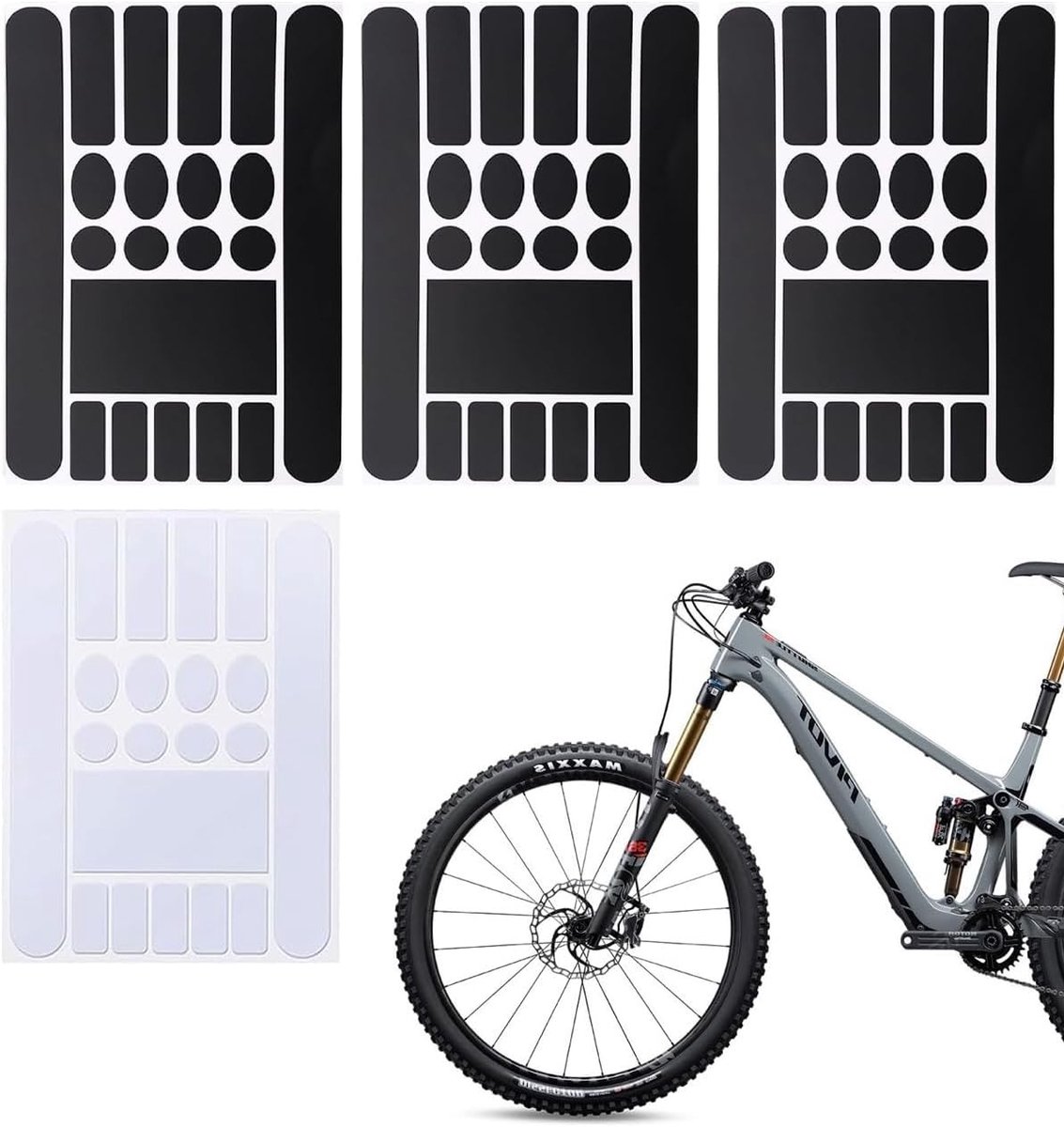 Set van 4 Fietssticker Frame Beschermers - Krassen Bescherming Film voor Mountainbike en Racefiets, Inclusief 1 Witte en 3 Zwarte Stickers