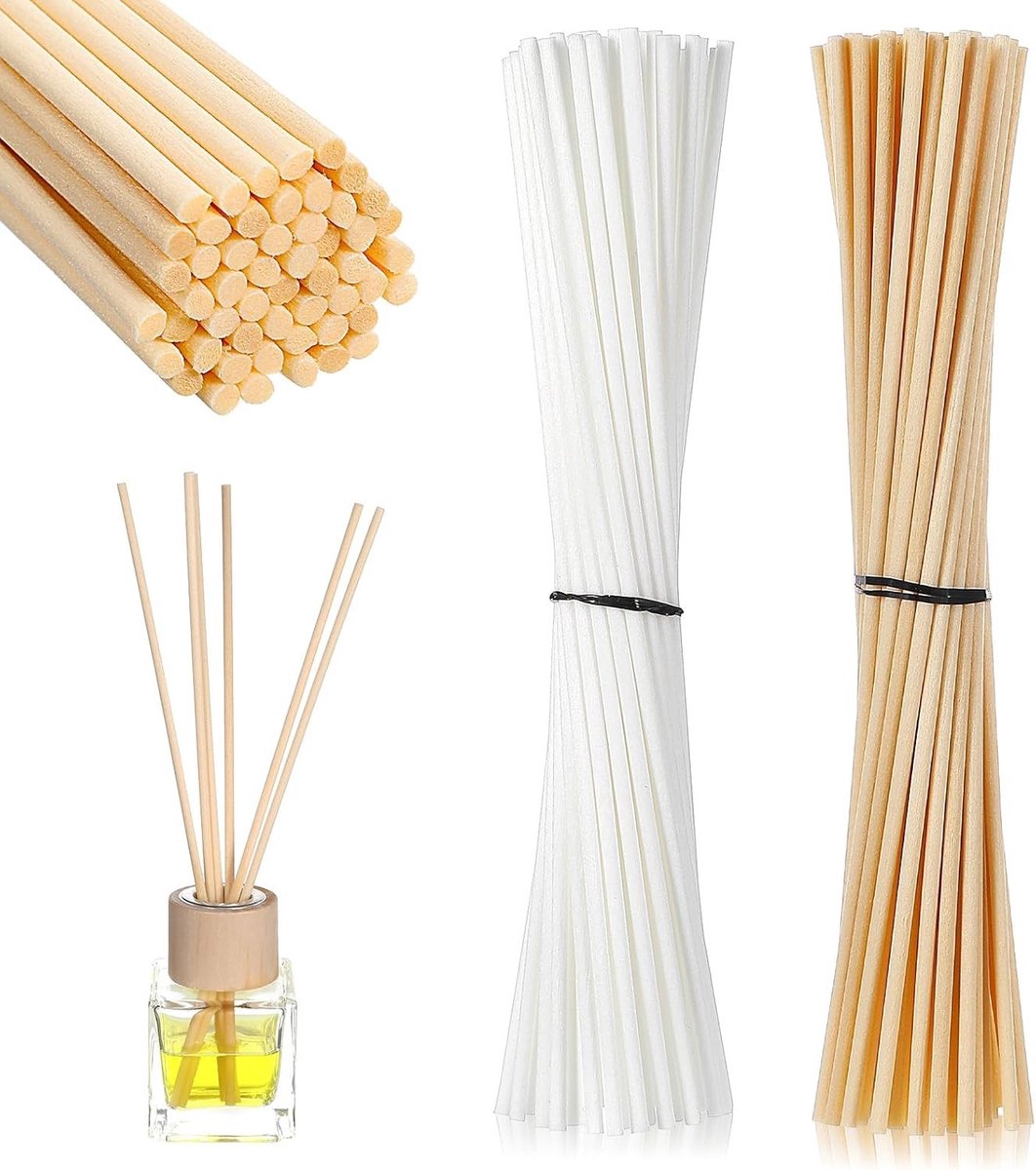 Pack van 100 Rieten Diffuser Sticks in 2 Kleuren - Natuurlijke Wicker Sticks voor Aromatherapie en Thuisdecoratie