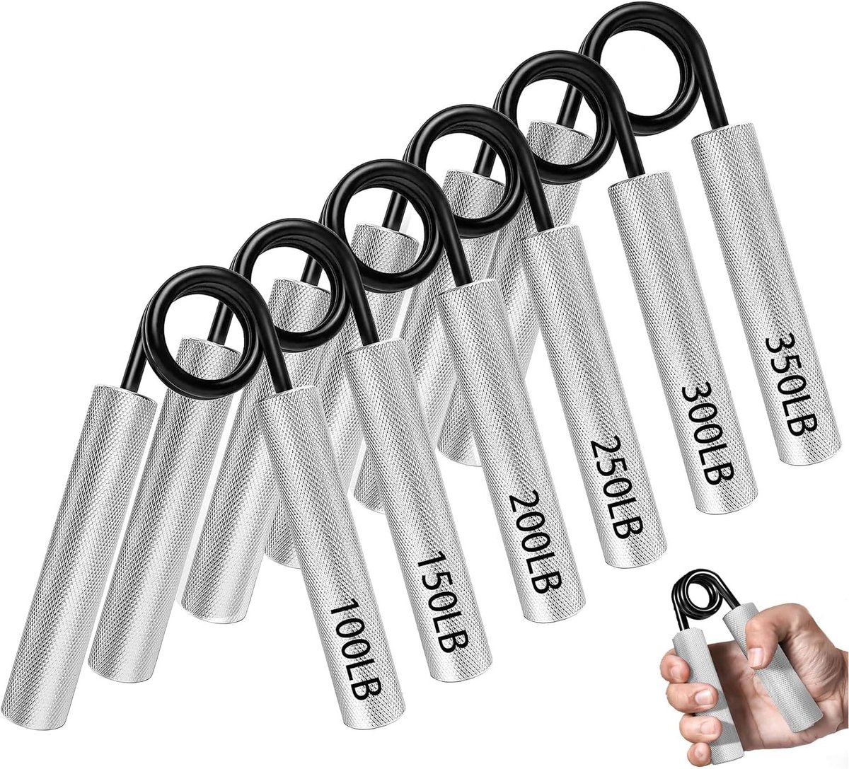 Set van 6 Metalen Voorarm Trainers tot 169 kg - Antislip Grip Trainer voor Spieropbouw en Handrevalidatie Oefeningen, Zilver