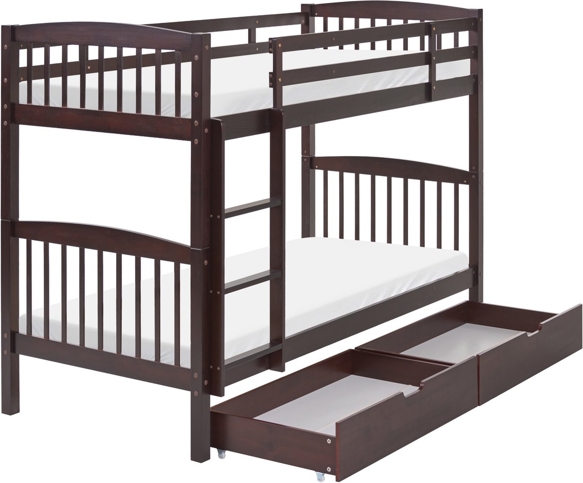 REVIN - Stapelbed met opbergruimte - Bruin - 90 x 200 cm - Dennenhout