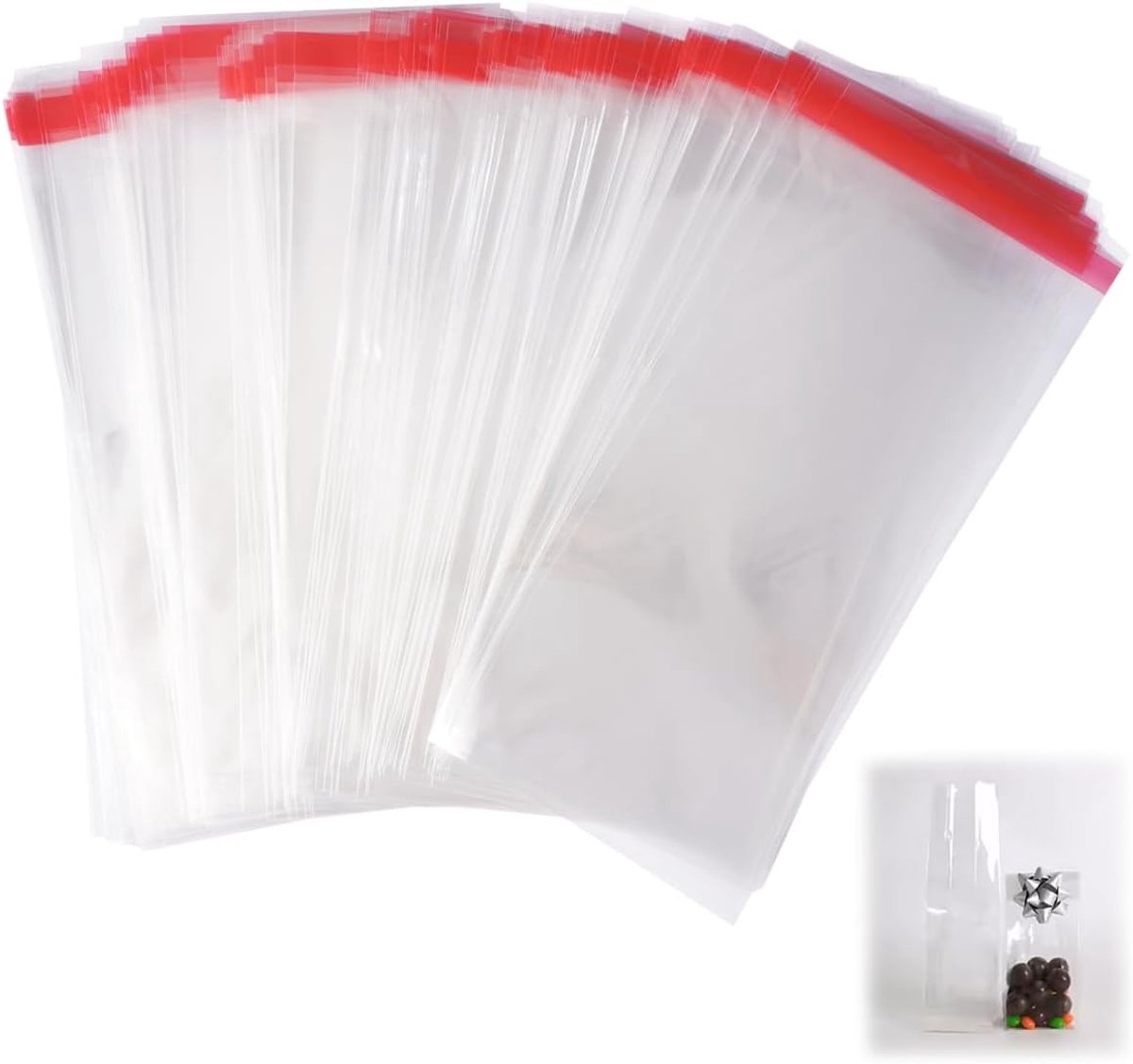 Duidelijke Cellofaanzakjes 8x20 cm - 200 Stuks Zelfklevende Plastic Zakjes voor Snoep, Cadeaus en Sieraden