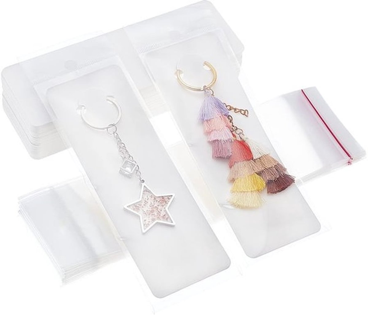 - Sleutelhanger Display Kaarten - 100 Stuks - Witte Kaarthouder - Zelfsluitende Zakken - Perfect voor Kleine Bedrijven - Armband Verkoop