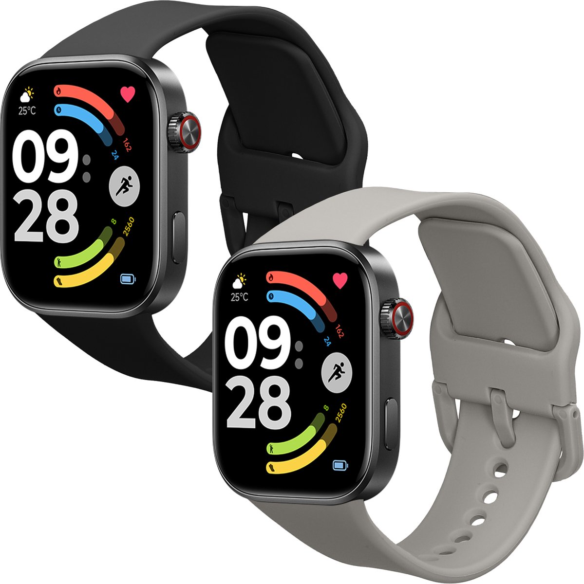 kwmobile 2x horlogebandjes geschikt voor Xiaomi Redmi Watch 6 / Redmi Watch 5 bandje - Smartwatch bandjes van TPU - Activity tracker horloge band in zwart / lichtgrijs