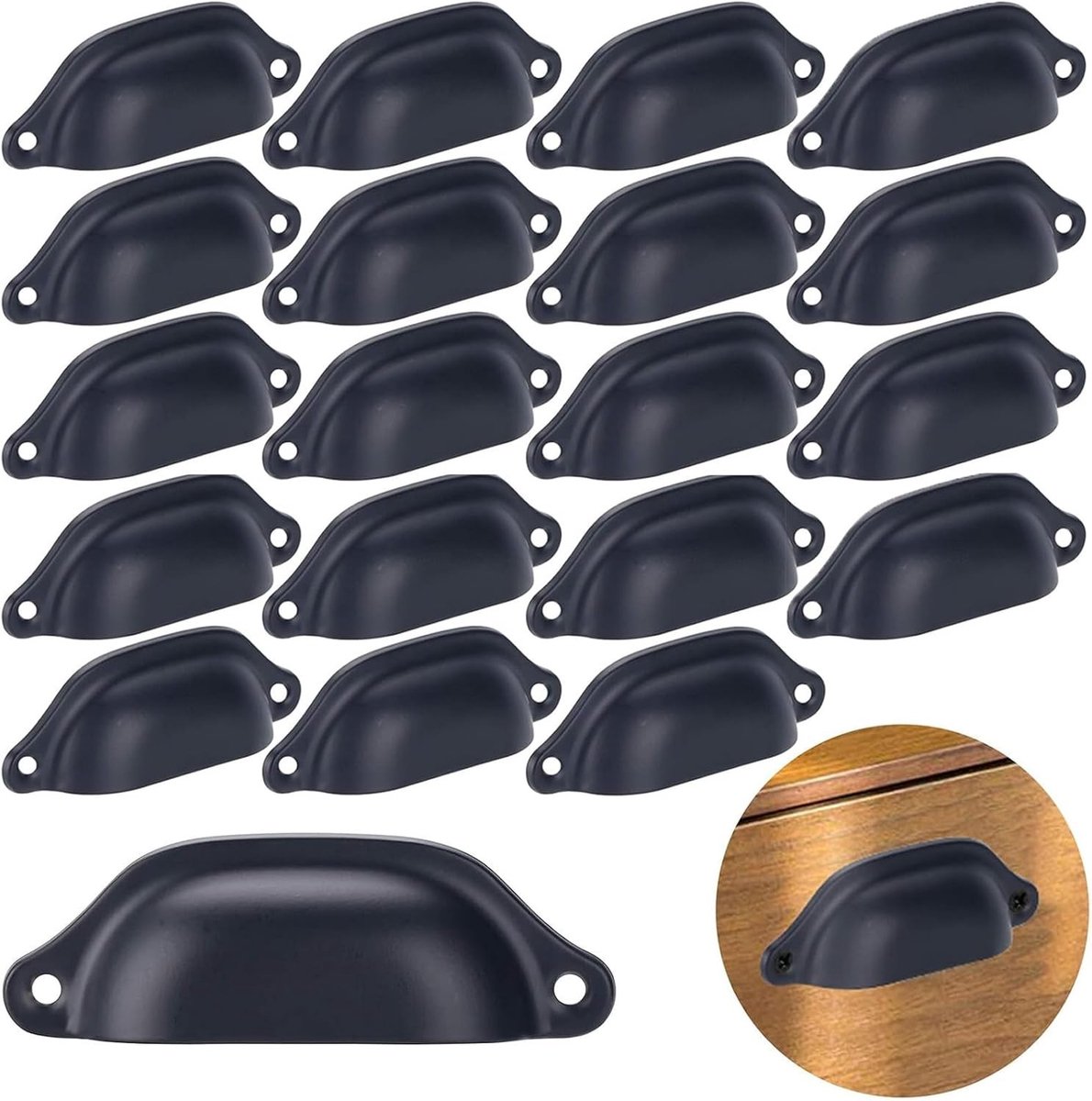 Vintage Schelp Handgrepen Set van 20 - Zwarte IJzeren Handvatten voor Kasten, Lades en Meubels