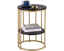 Bijzettafel met opbergruimte - ø 40 cm- marmer look - zwart-goud