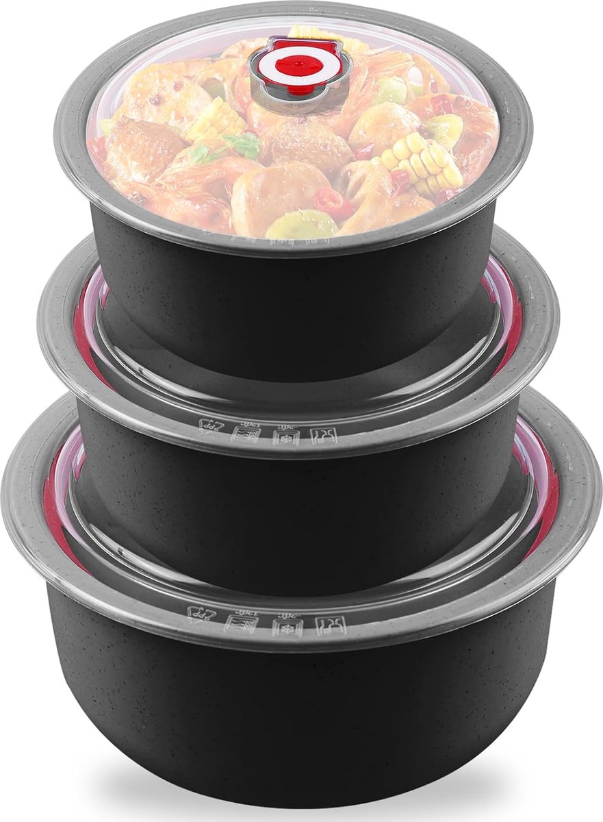 SnelShoppen - Set van 3 Magnetron Tafelwaren met Deksel - Magnetron Schalen, Verse Bewaarcontainers 260/480/900 ml, Magnetron, Multi Kom, Lunchbox voo