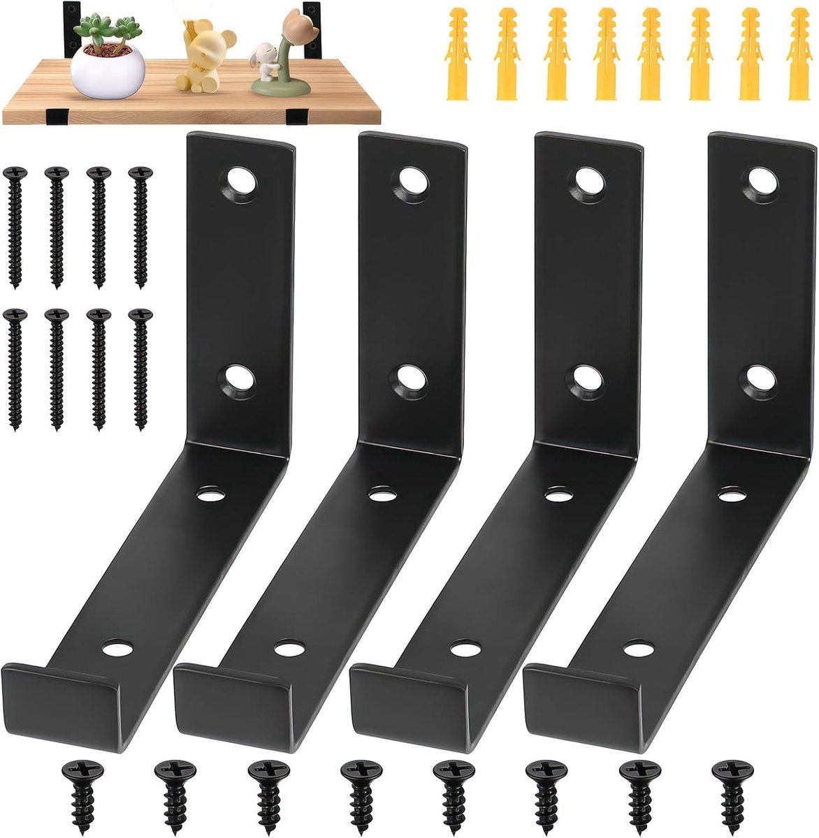 SnelShoppen - 4 Stuks Heavy Duty Industrieel Rustieke Metalen Wandbeugels met Lip voor Steigerplanken 142mm/5.6inch - Stevige Bevestiging voor Keuken,