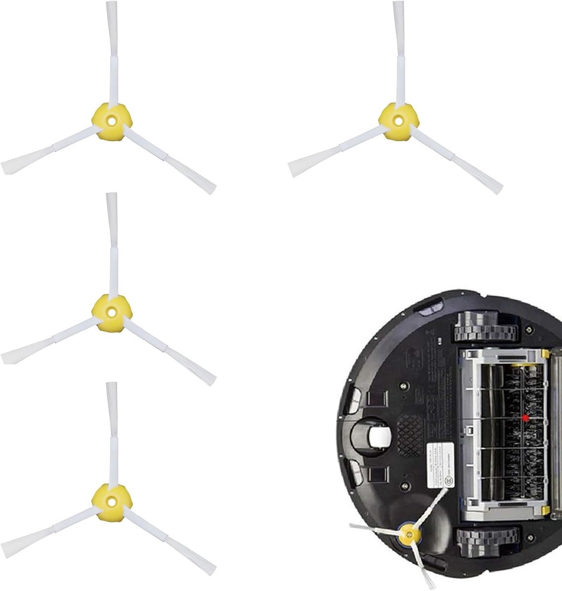 SnelShoppen - Pack van 4 Vervangborstels voor Roomba 600/700/800/900 Series, Zachte Nylon Zijborstels, 3 Zijborstels en 1 Hoofdborstel, Compatibel met