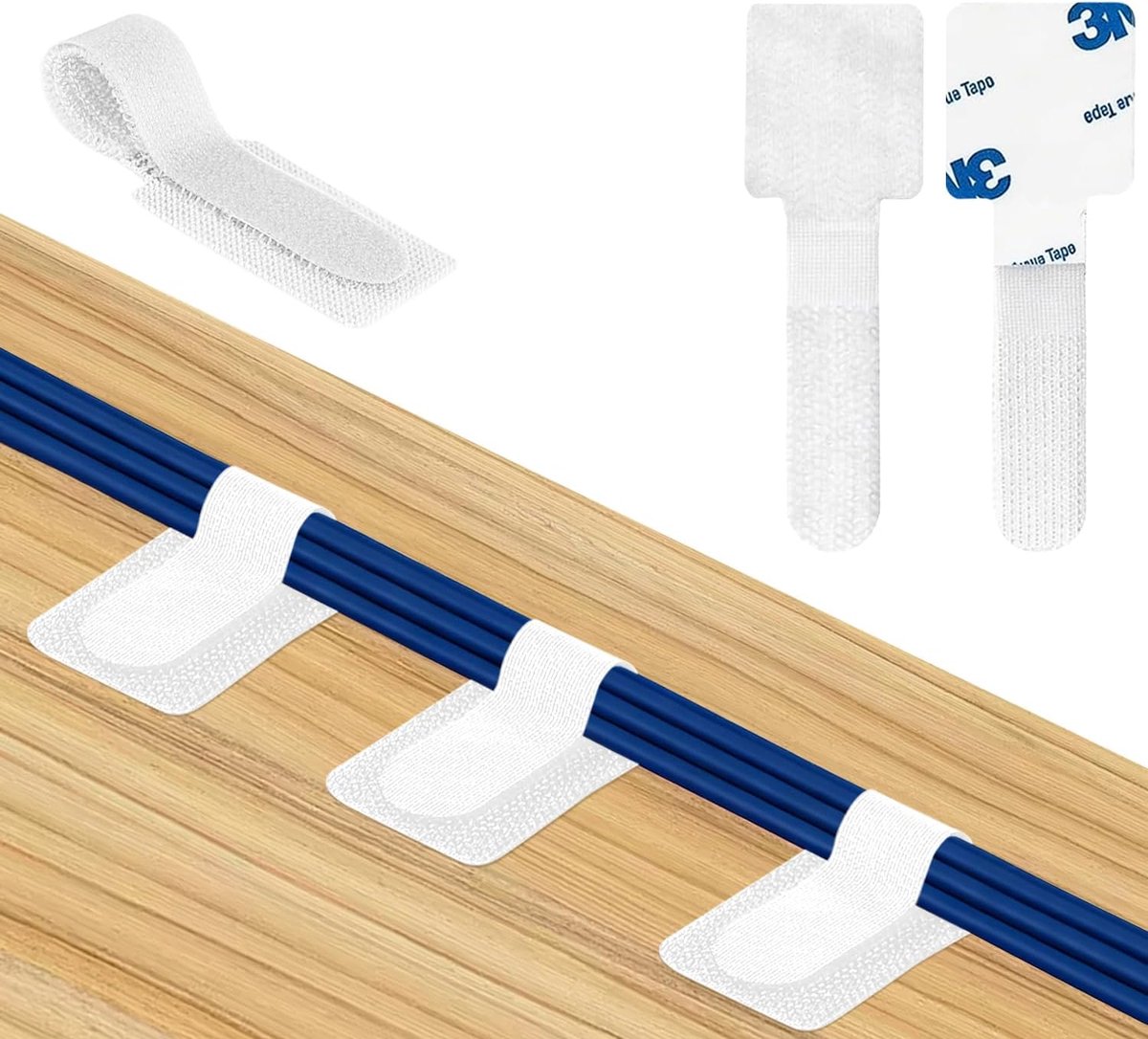 SnelShoppen - 50 stuks zelfklevende klittenband kabelclips voor kabelmanagement - Herbruikbare en verstelbare kabelorganizer banden voor PC, TV, lapto