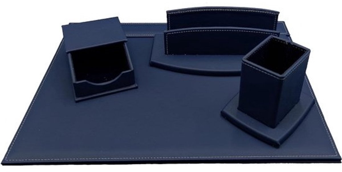 oggettando bureauset van kunstleer met kantooraccessoires, bestaande uit opklapbaar bureau, brievenbakje, pennenhouder, naambordhouder (blauw)