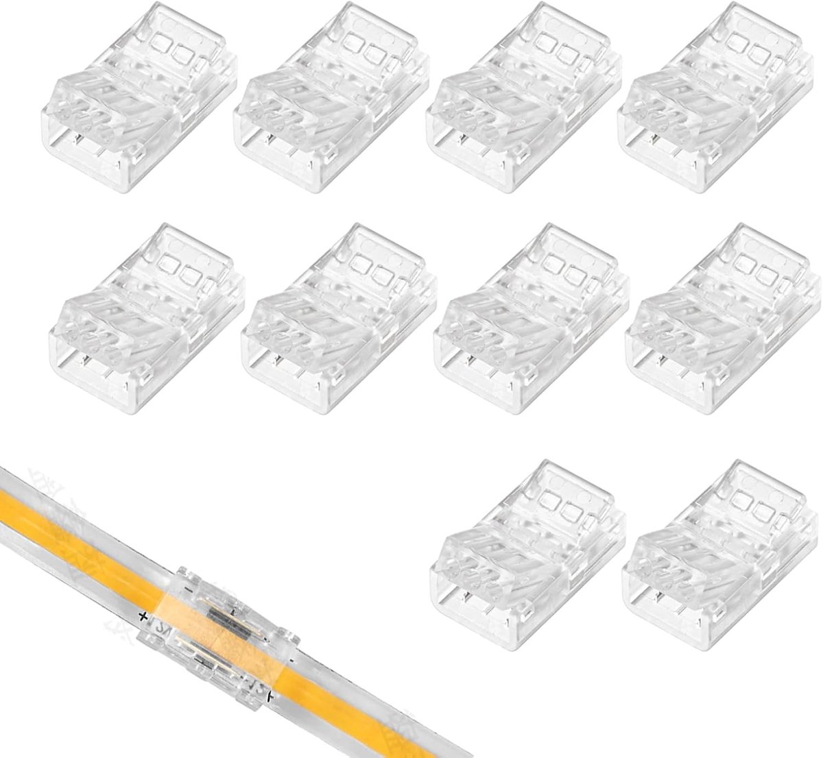 Transparante stripconnector 10 stuks - 2-polig - voor 8 mm ledstripkabel - veilige elektrische verbinding - ShopVlot