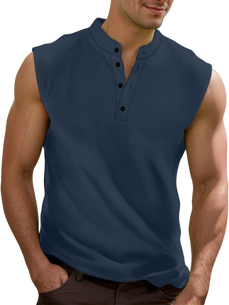 Mouwloze tanktop voor heren, casual, comfortabel, ademend, losse pasvorm, knoopsluiting, voor zomer, thuis, outdoor, wandelen