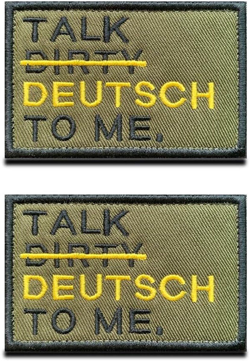 2 stuks Talk Dirty/Duits to Me Fun Patch geborduurd met klittenband tactische militaire moral applicaties embleem voor biker kleding rugzak uniform vest hondenharnas militair tactisch buiten