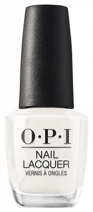 Flesje OPI Nail Lacquer Funny Bunny witte nagellak met zwarte dop.
