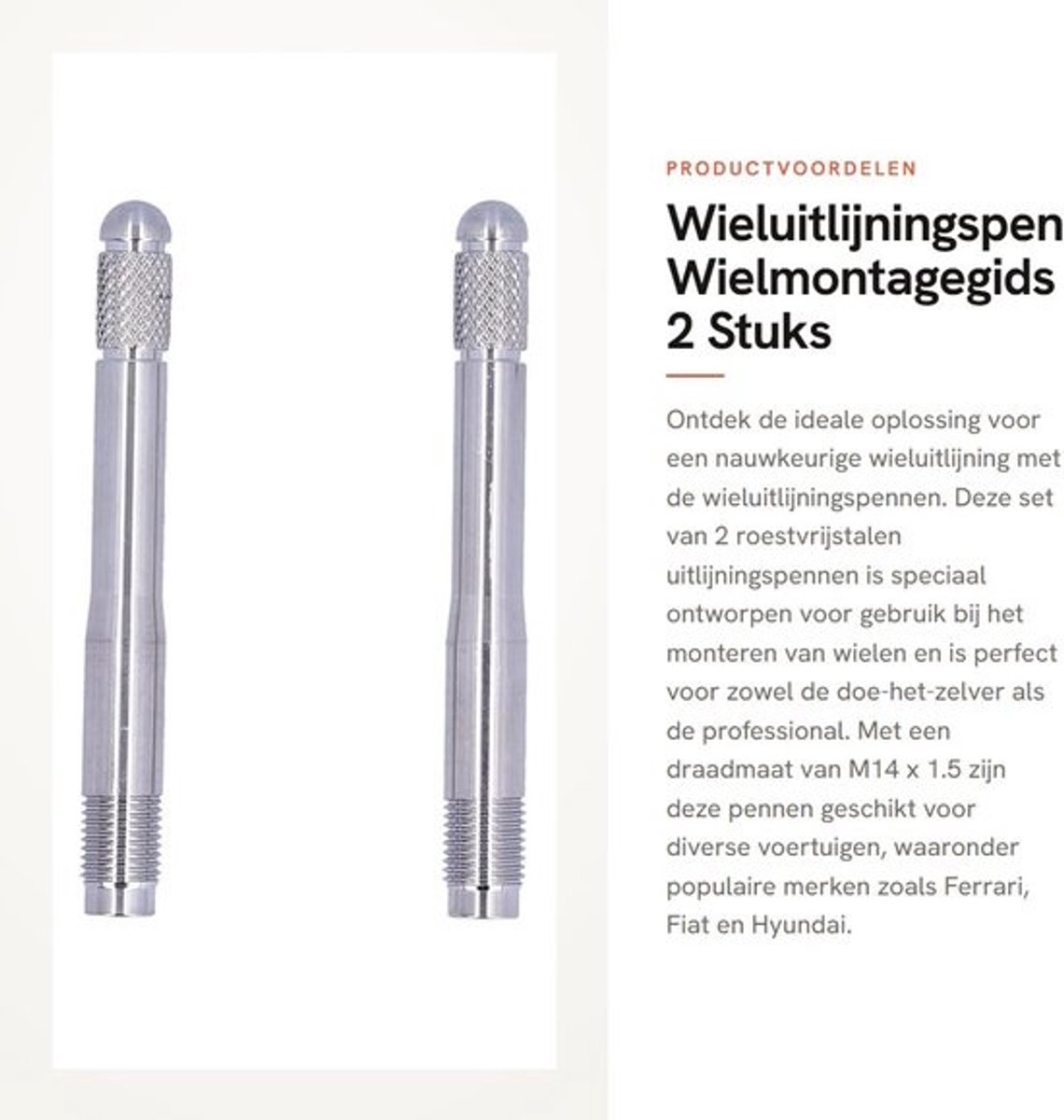 Dailygoods-wieluitlijningspen - van roestvrij staal - 2 stuks - Wielboutuitlijningspennen - M14 x 1.5-draad - Vervanging voor diverse merken - Betrouwbaar gereedschap - Wielboutgeleider