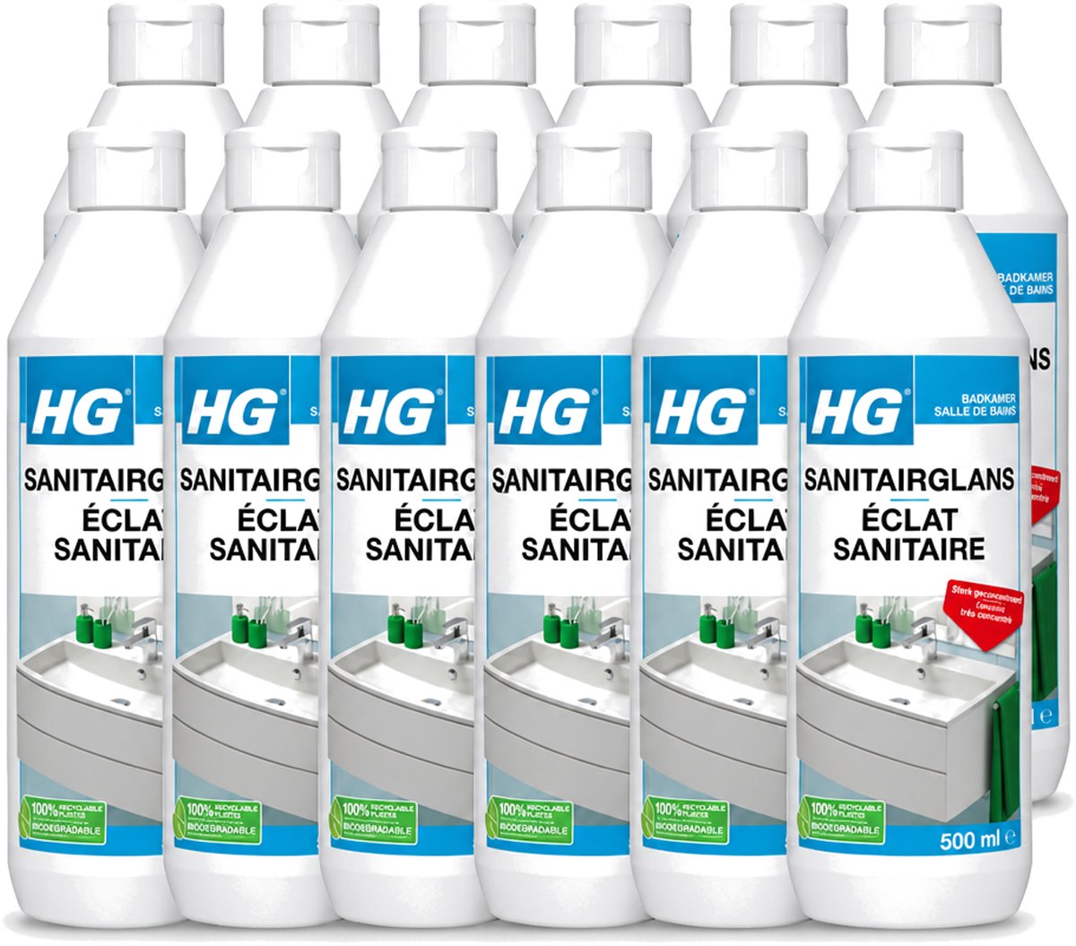 12 x HG - Badkamer - Badkamerreiniger - Extra Glans - Sterk Geconcentreerd - 500 ml - Voordeelverpakking - 12 stuks