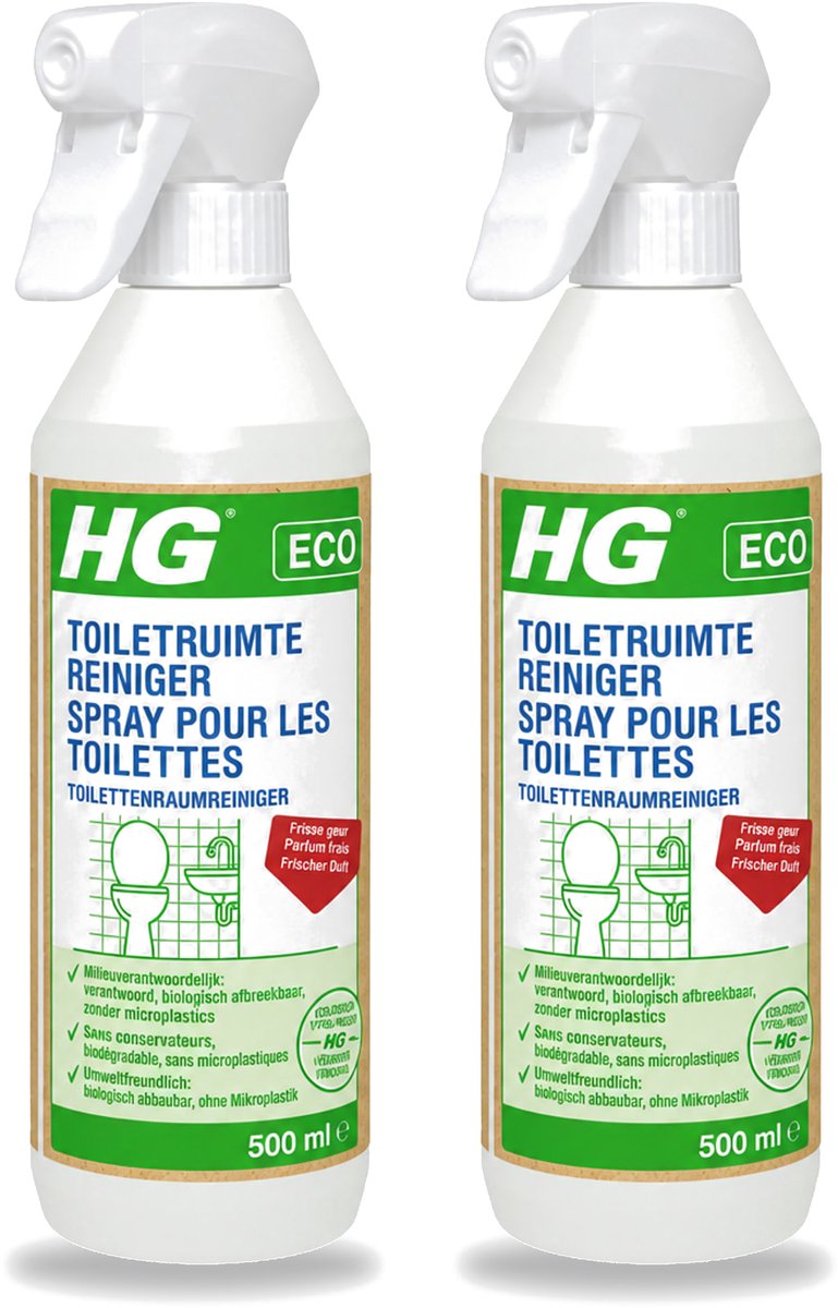 2 x HG ECO - Toiletruimte Reiniger - Frisse Geur - Ecologisch Verantwoord - 500 ml - Voordeelverpakking - 2 stuks