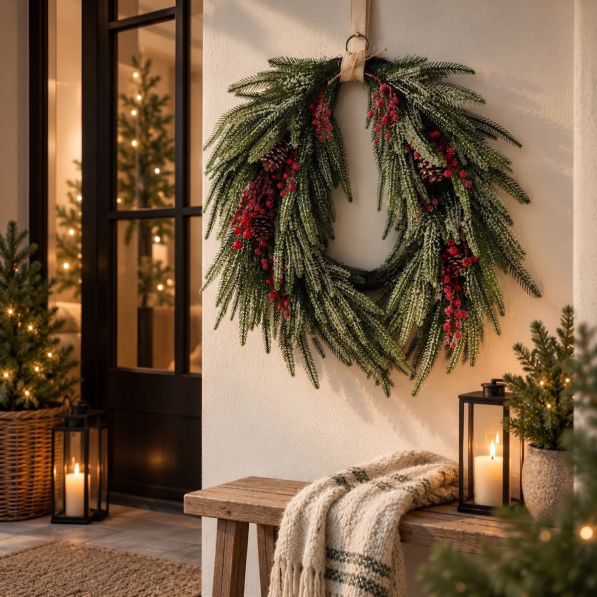 Mica Decorations Krans Dennenappel Groen - Kerstkrans met Rode Bessen en Dennenappels - Decoratieve Deurkrans voor Kerst - Gemaakt van Stevig Polyethyleen - 61 x 50 x 13 cm – foto 8