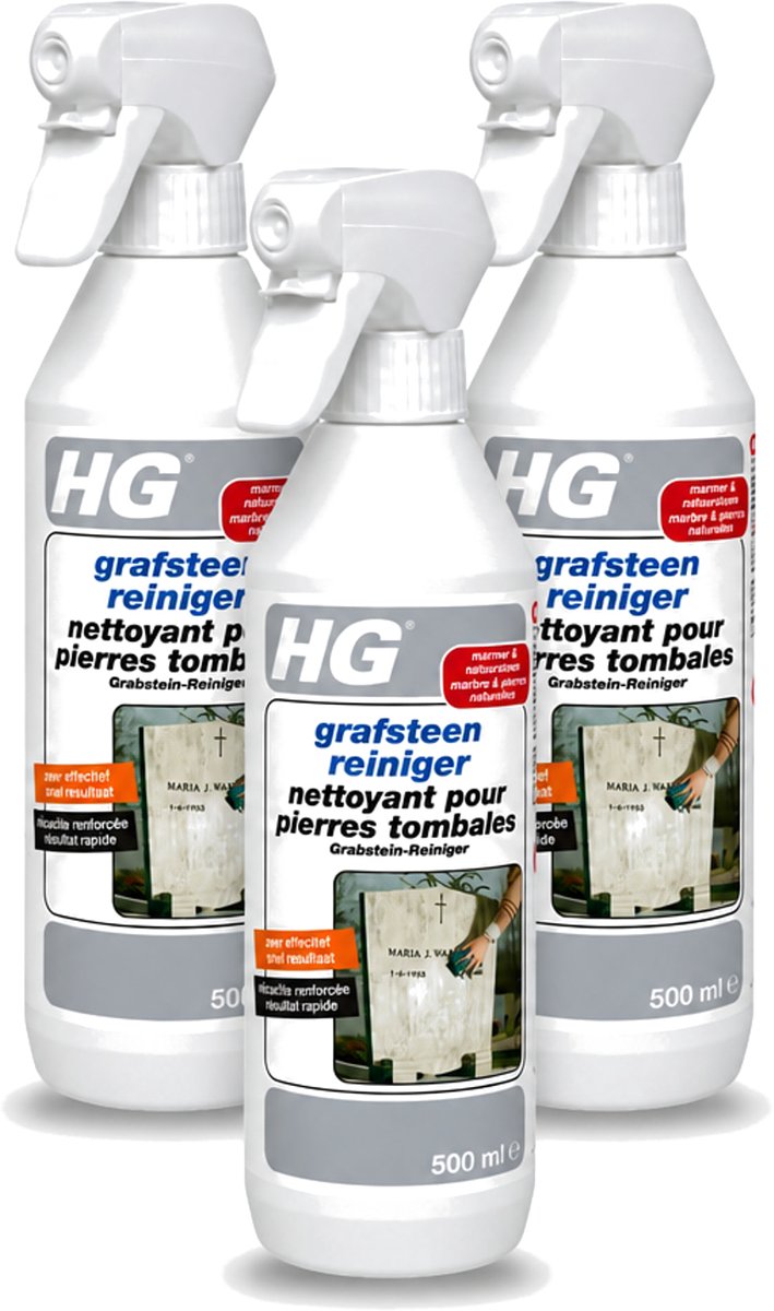 3 x HG - Grafsteenreiniger - Beschermt & Reinigt - 500 ml - Bulkverpakking - 3 stuks