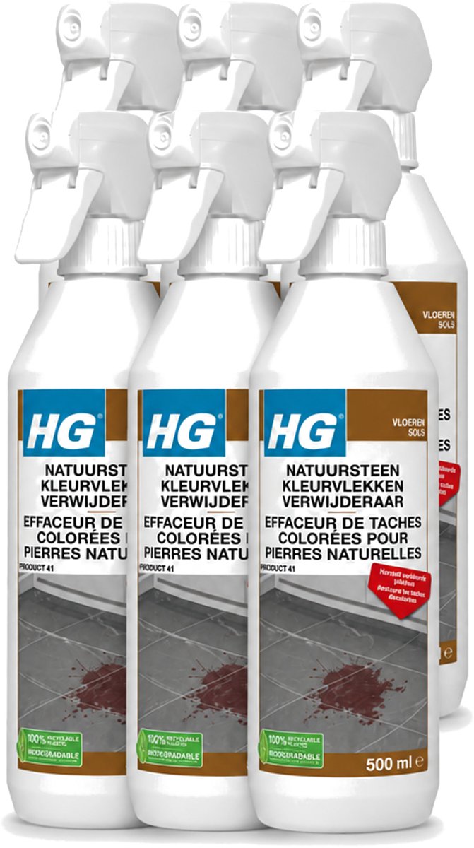 6 x HG - Natuursteen Kleurvlekken Verwijderaar - Hersteld Verkleurde Plekken - 500 ml - Voordeelverpakking - 6 stuks