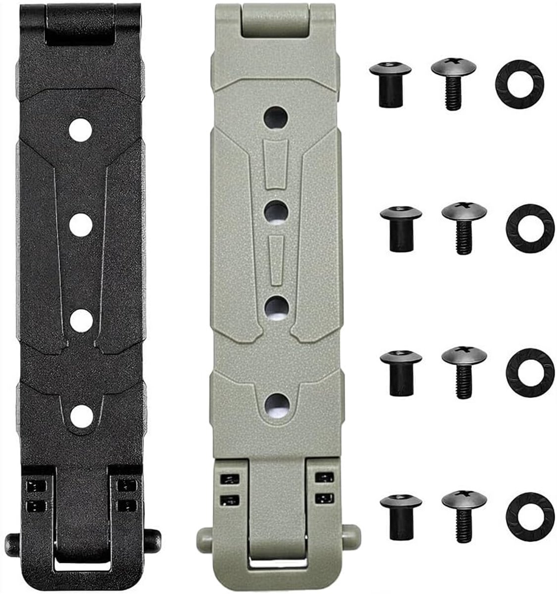 Set van 2 zeer sterke bevestigingsclips van nylon in zwart en kaki, voor vesten, rugzakken, tactische uitrusting en nog veel meer