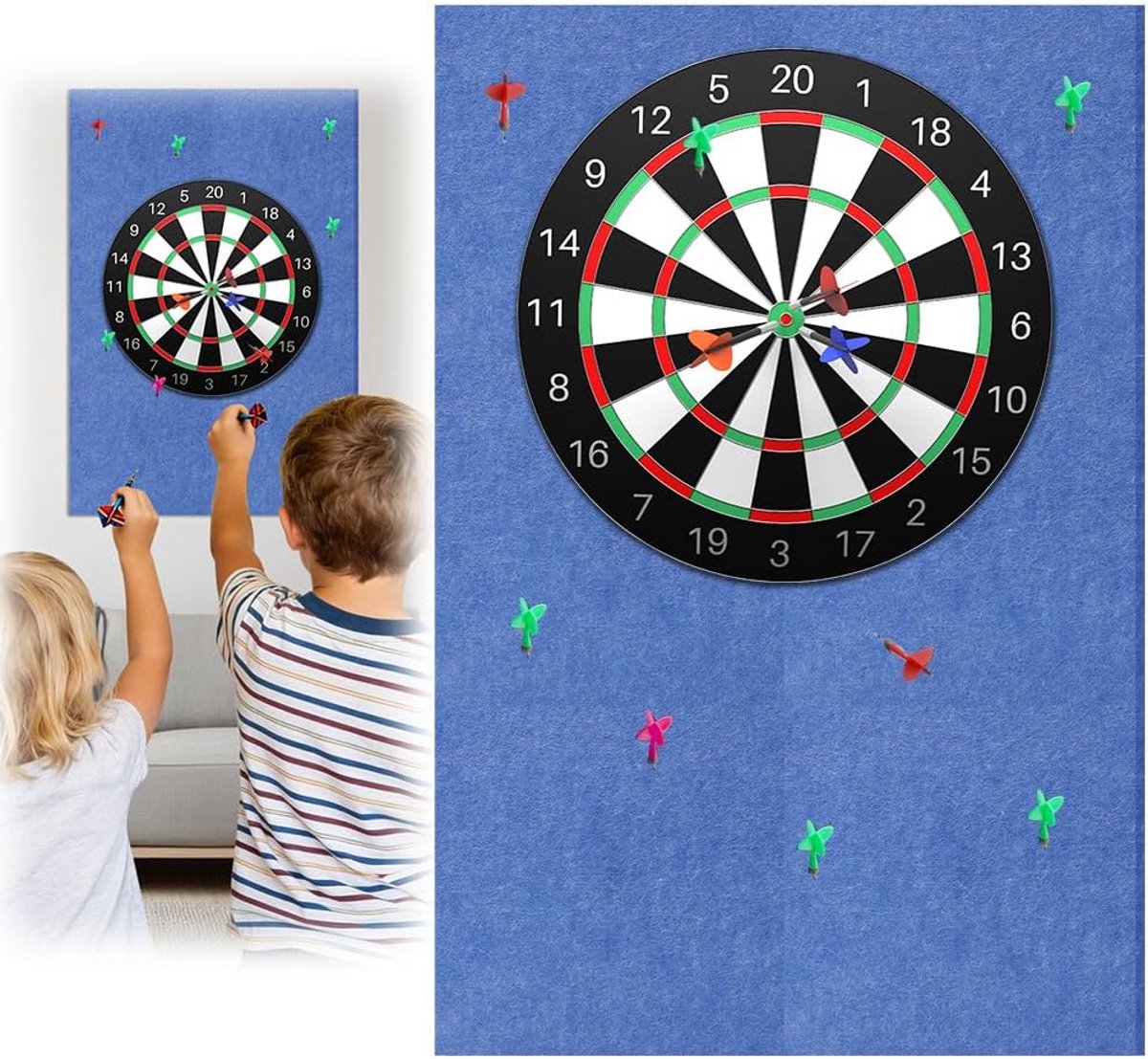 Muurbescherming, vilten dartbord muurbescherming, wandomranding voor dartbord-achterkant, zelfklevend, gesplitst, vilten wandtegels, kurk achterkant, dart muurbescherming, dartbord