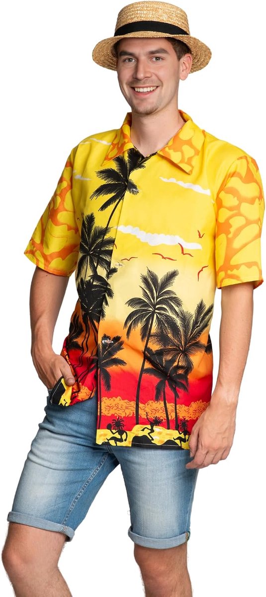 Hawaii Hemd voor Heren Palmbomen Verkleedkleding Strandfeest Zomerhemden Hawaiiaans Overhemd Hawaiian, Blauw, Rood of Geel - Maat S/M, L/XL of 2XL