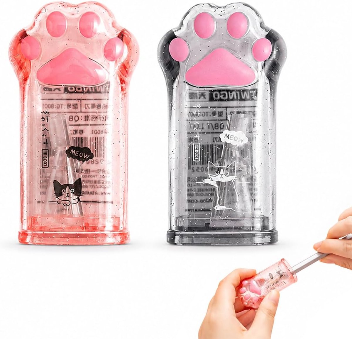 Puntenslijpers met kattenpootmotief - met spaanhouder - voor standaard potloden - perfect voor school, kantoor en tekenen