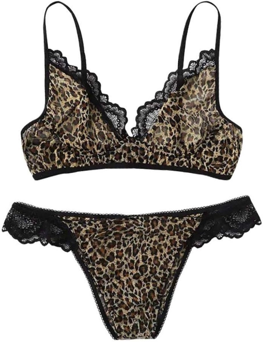 Lingeriesets dames Vrouwen Leopard Lace Sexy Lingerie Nachtkleding 2PCS