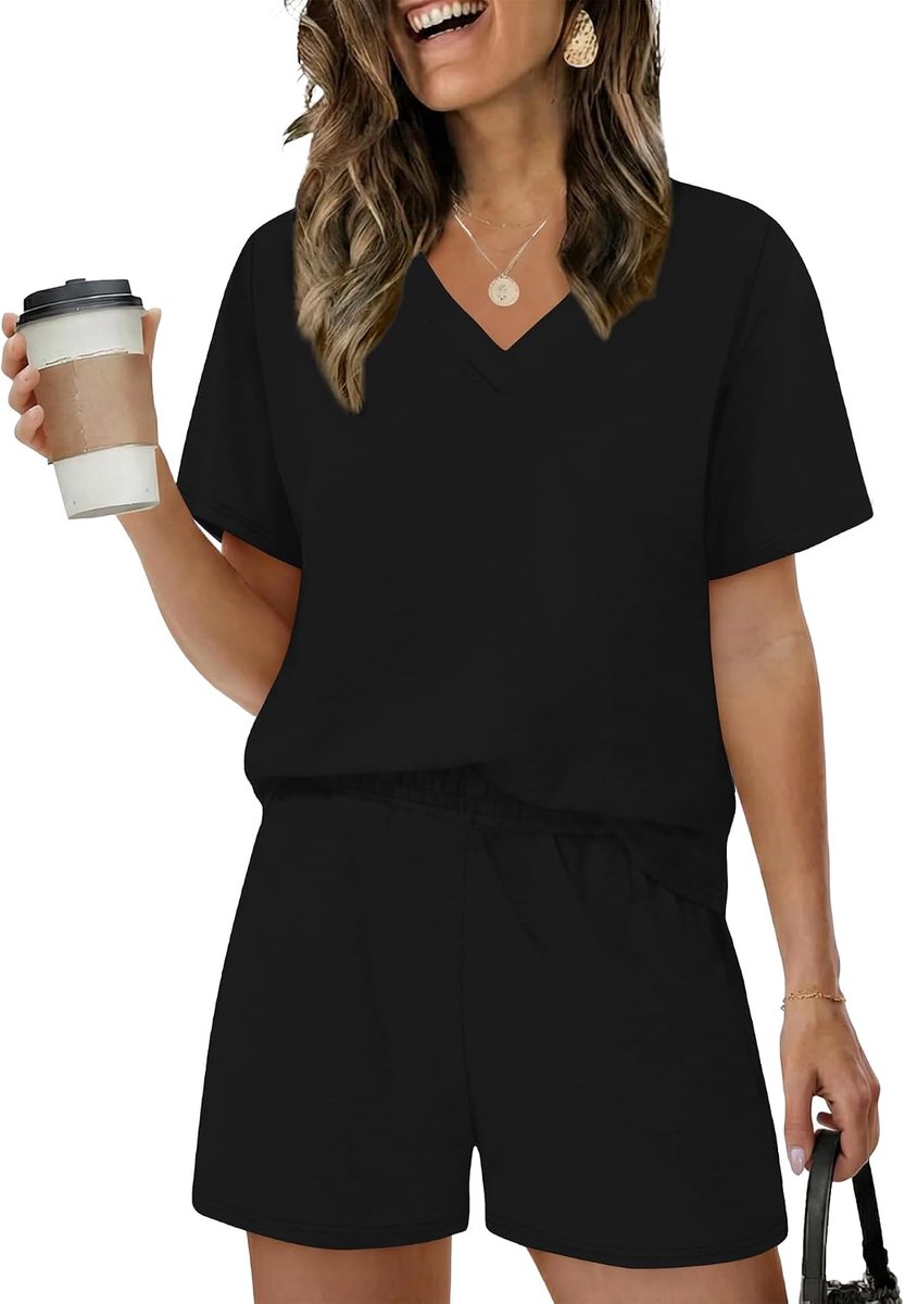 Pyjama voor dames korte mouwen pyjama leuke pyjama set V-hals loungewear sets voor vrouwen pyjama shorts tweedelige nachtkleding nachtkleding zachte kleding