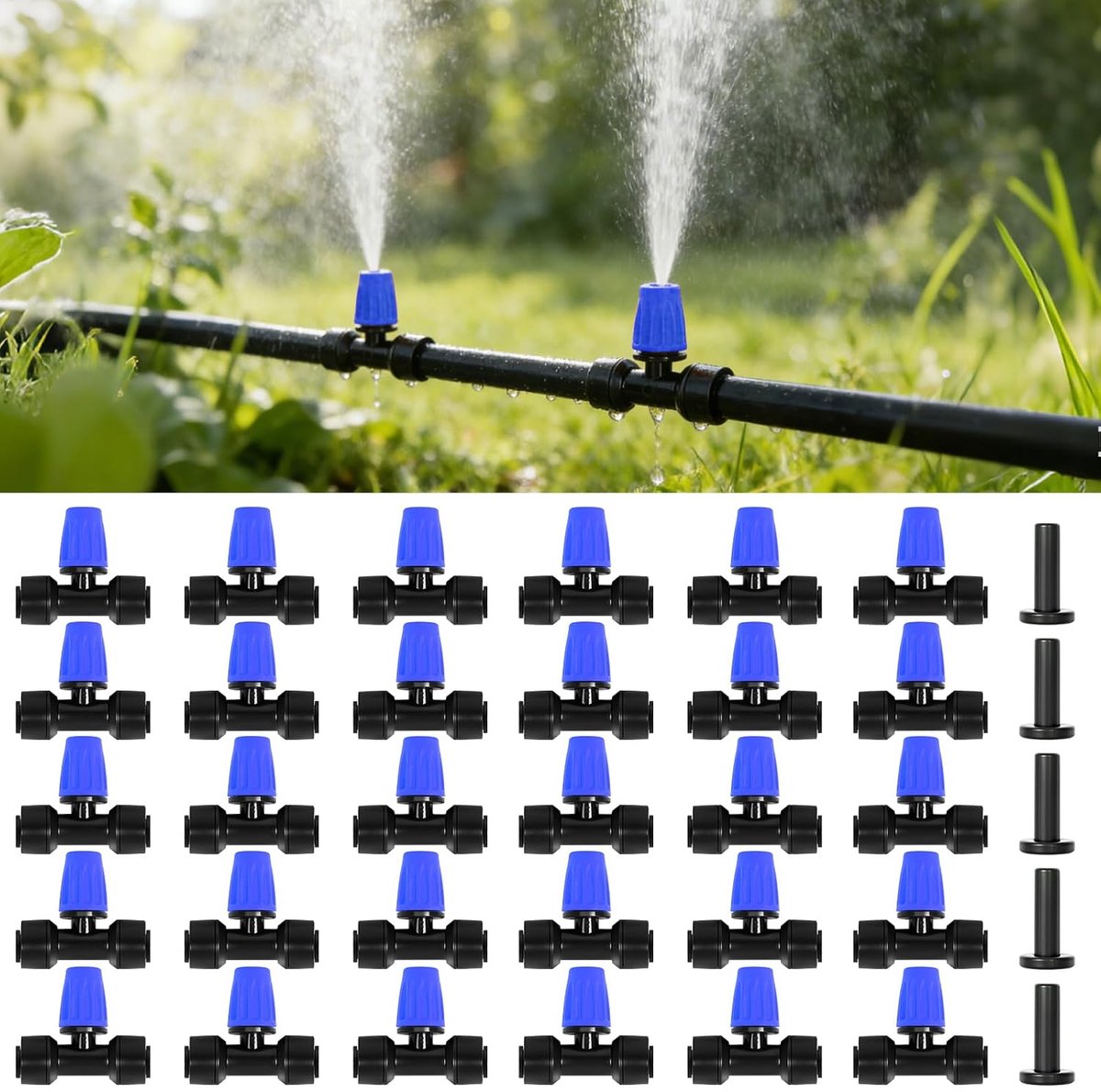 30 stuks push-to-fit druppelirrigatiespray emitters voor 1/4 inch buizen