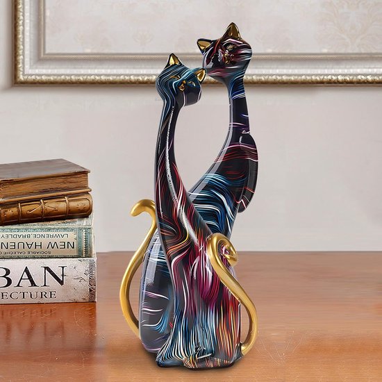 Kattenbeeld van hars voor kattenliefhebbers, perfecte decoratie voor thuis en op kantoor (graffiti) (blauw + geel) — afbeelding 2