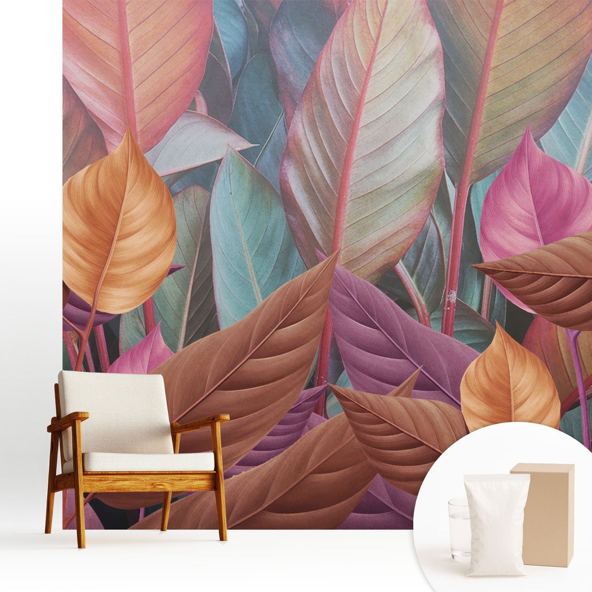 Wallfluent Fotobehang - Bruin Vliesbehang - 250x250 cm - Kleurrijke Bladeren Muurschildering - Gang behang Bloemen En Planten - Fotobehang Vlies - Slaapkamer behang