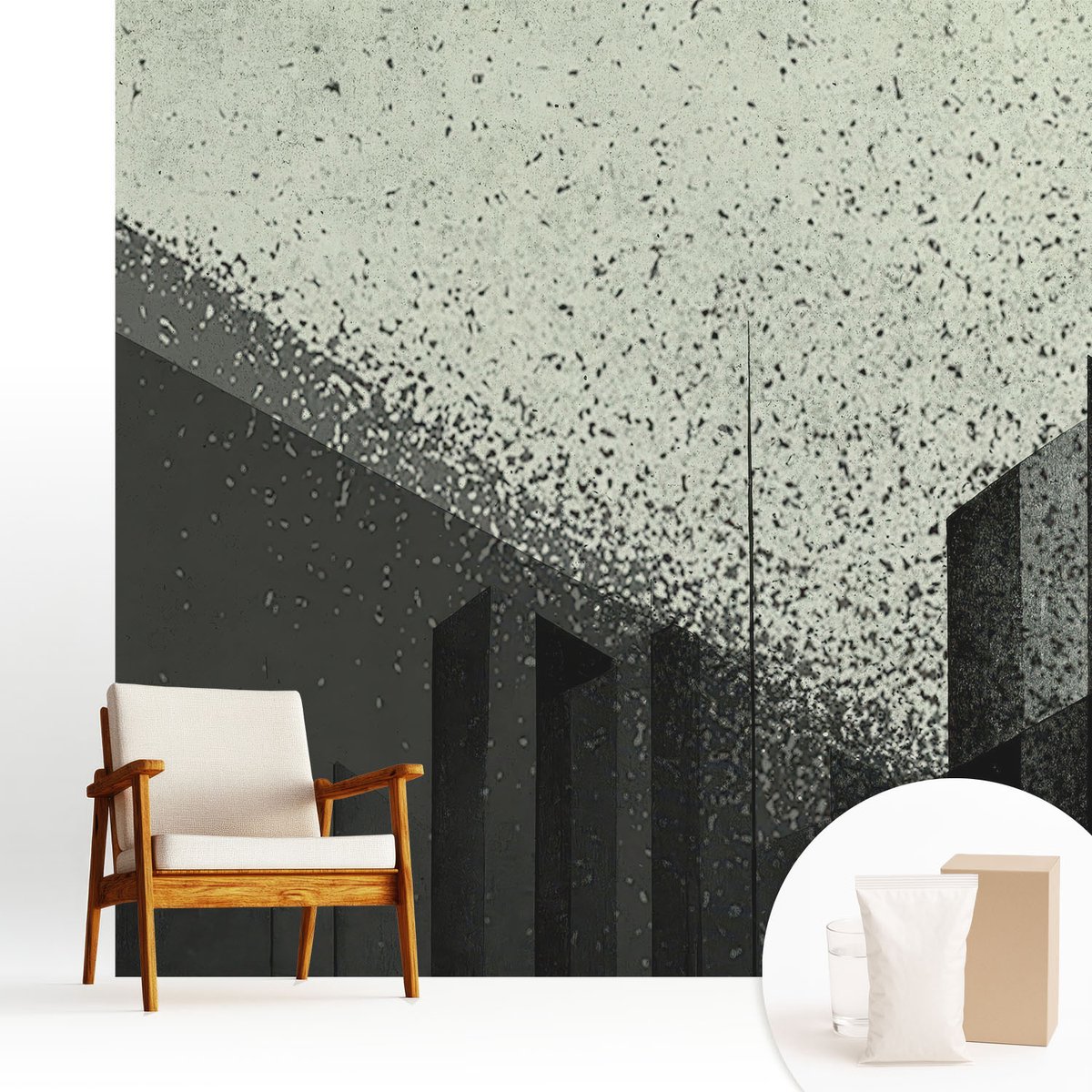Wallfluent Fotobehang - Zwart Vliesbehang - 250x250 cm - Stadsgeometrie Fotobehang Vlies - Hal behang Abstractie - Muurschildering - Woonkamer behang